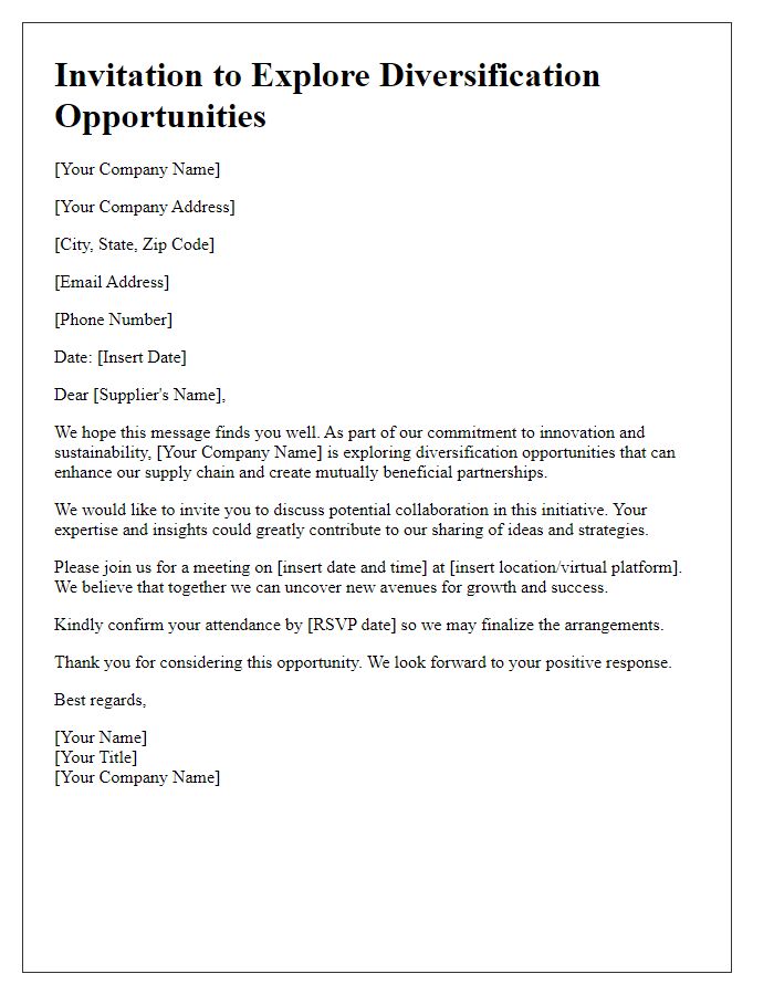 Letter template of invitation to suppliers for diversification opportunities