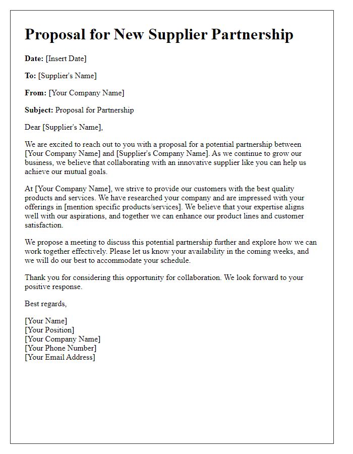 Letter template of proposal for new supplier partnerships