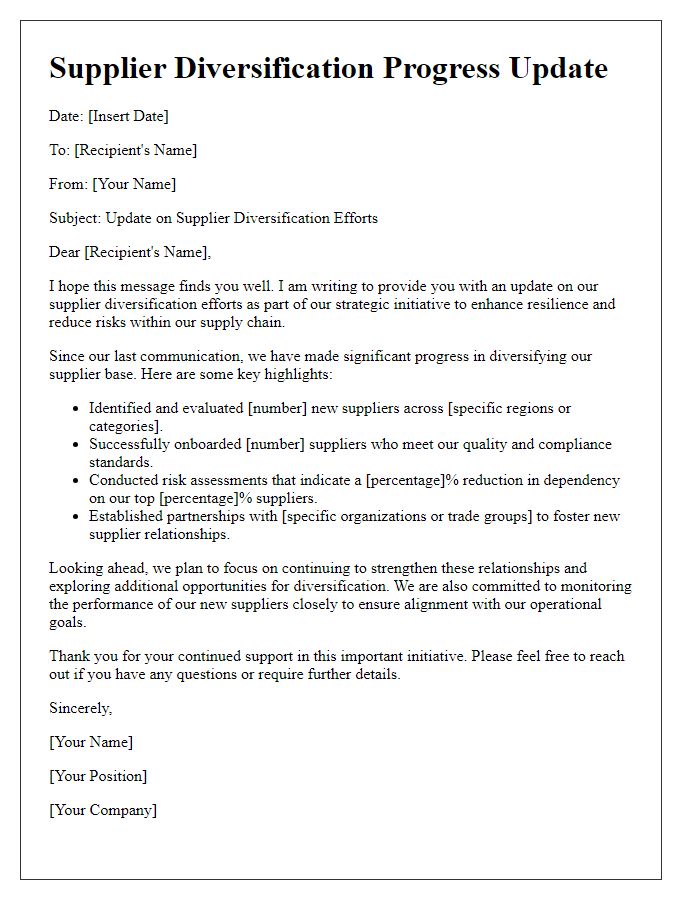 Letter template of update on supplier diversification progress