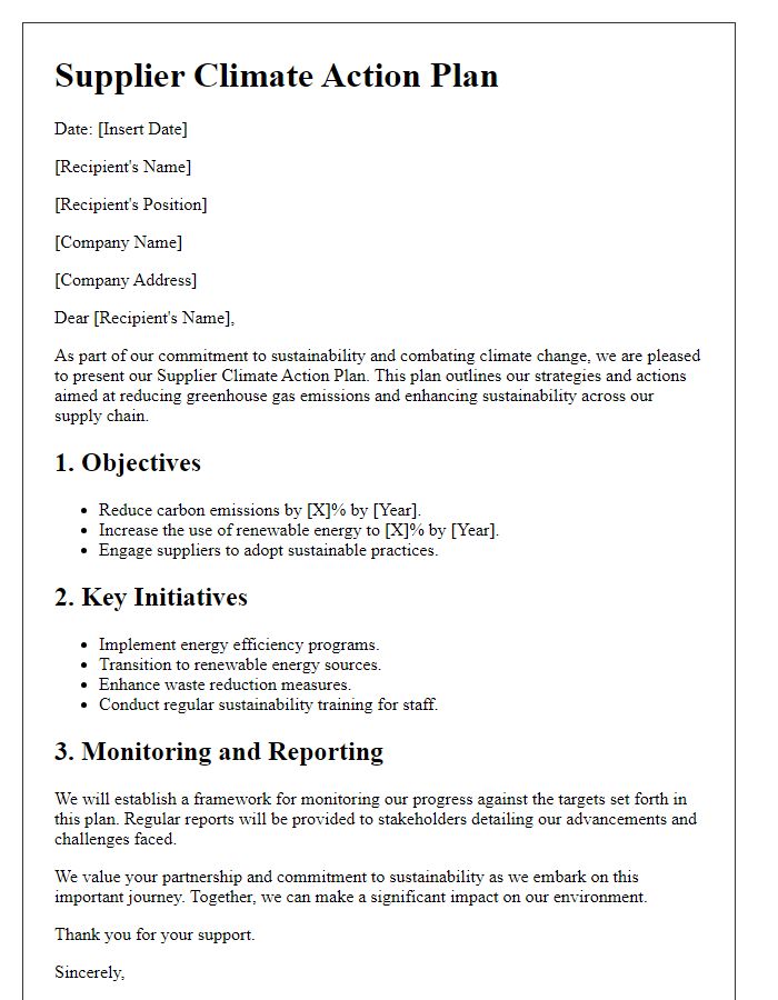 Letter template of Supplier Climate Action Plan