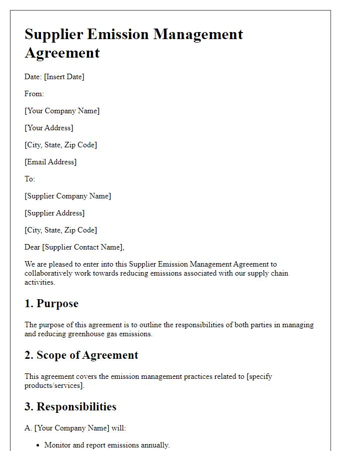 Letter template of Supplier Emission Management Agreement