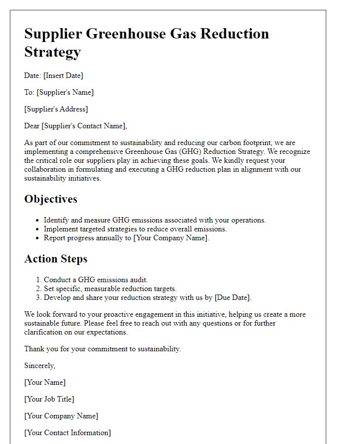 Letter template of Supplier Greenhouse Gas Reduction Strategy