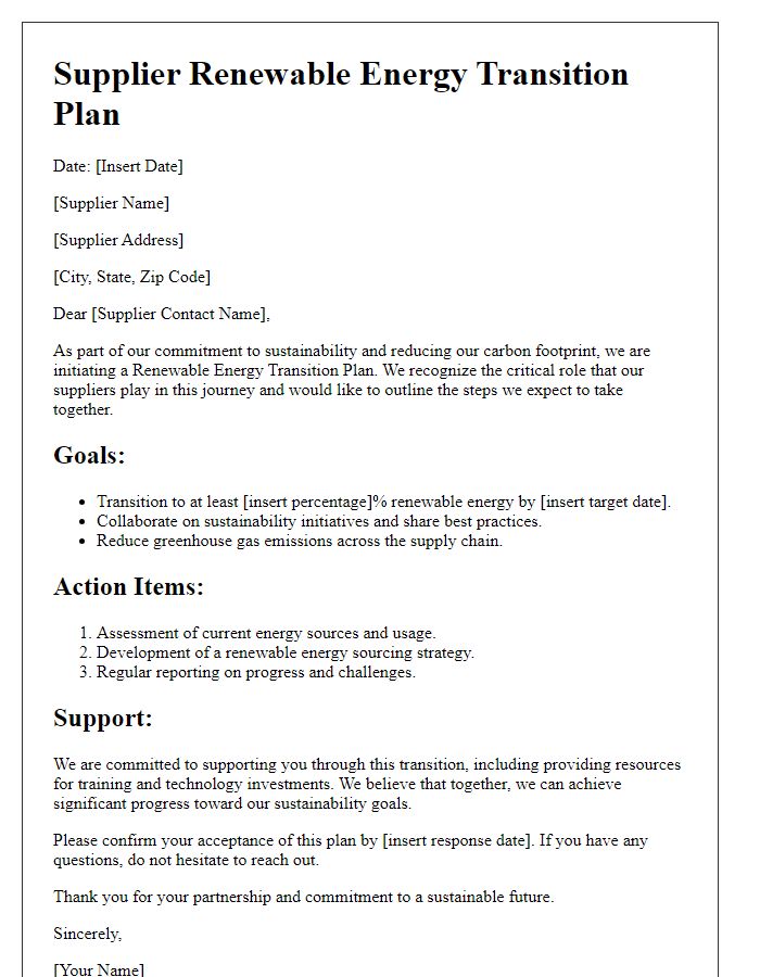 Letter template of Supplier Renewable Energy Transition Plan