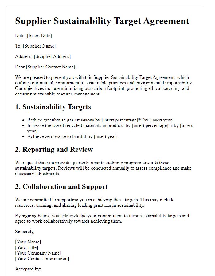 Letter template of Supplier Sustainability Target Agreement