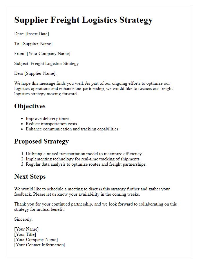 Letter template of supplier freight logistics strategy