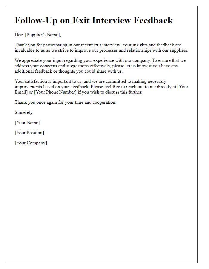 Letter template of follow-up for supplier exit interview feedback