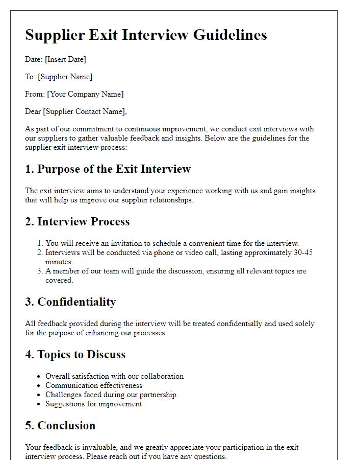 Letter template of guidelines for supplier exit interview process