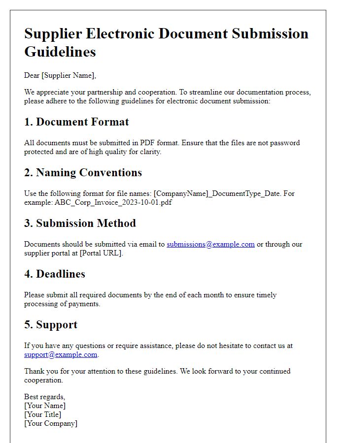 Letter template of guidelines for supplier electronic document submission.