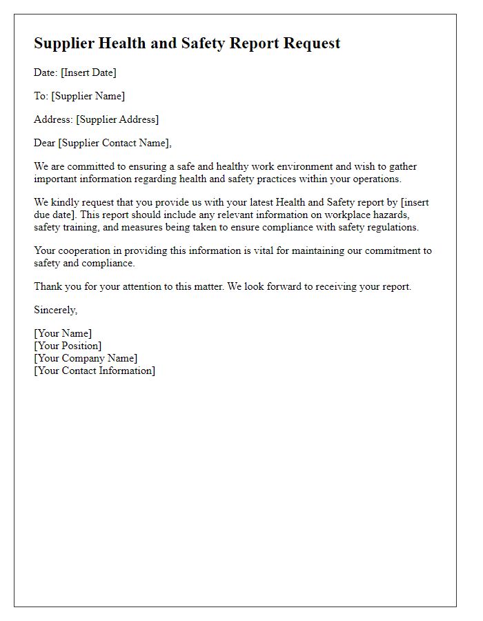 Letter template of supplier health and safety report request