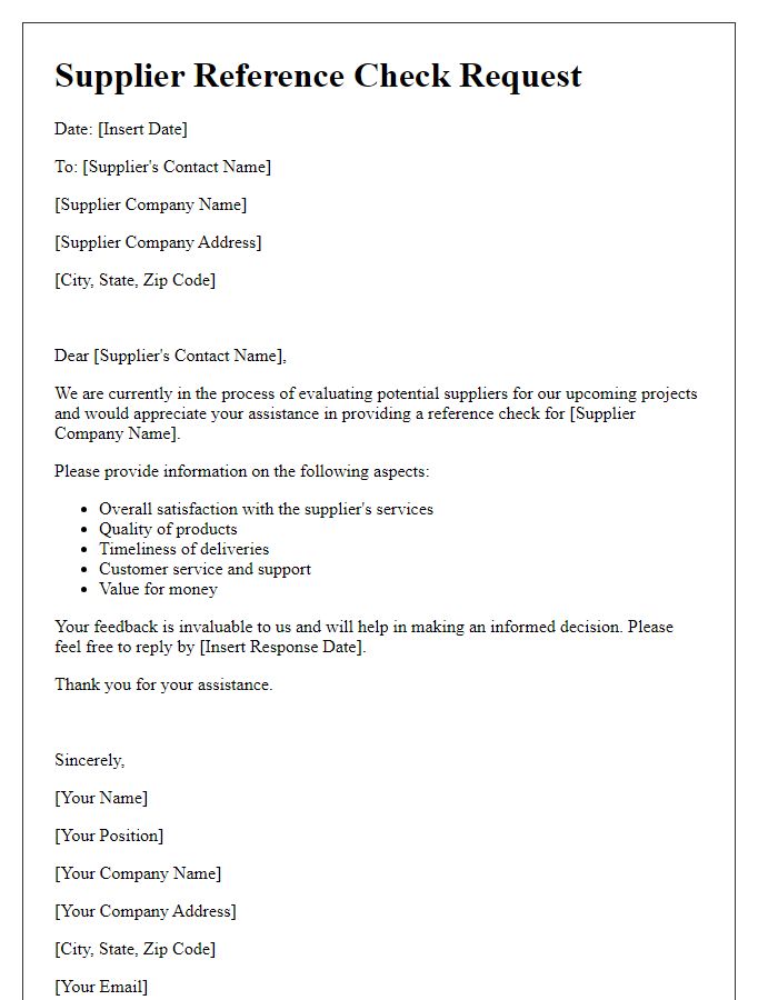 Letter template of Supplier Reference Check Request