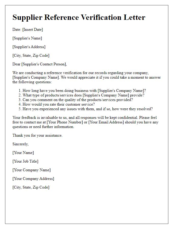 Letter template of Supplier Reference Verification Letter