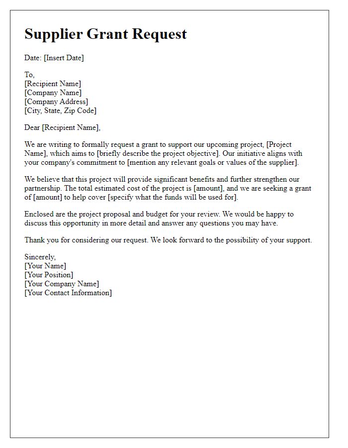 Letter template of Supplier Grant Request for Project