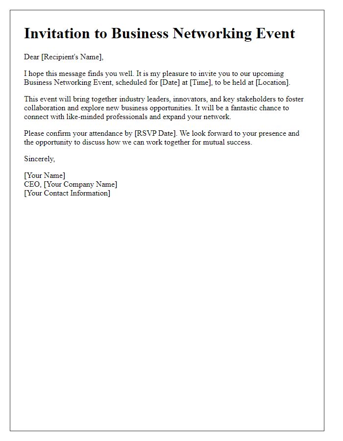 Letter template of Supplier CEO Invitation to Business Networking Event