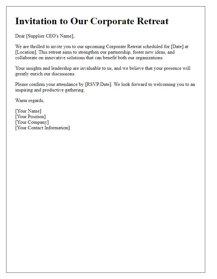 Letter template of Supplier CEO Invitation for Corporate Retreat