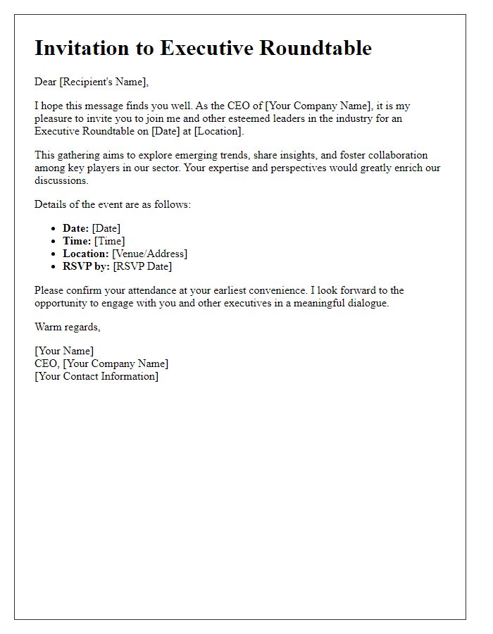 Letter template of Supplier CEO Invitation to Executive Roundtable