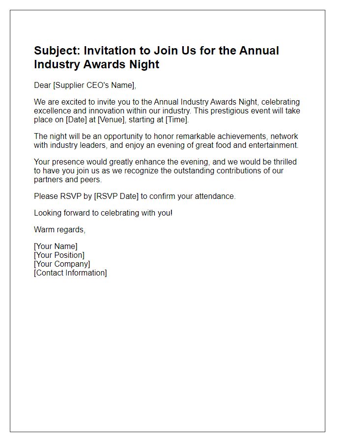 Letter template of Supplier CEO Invitation for Industry Awards Night