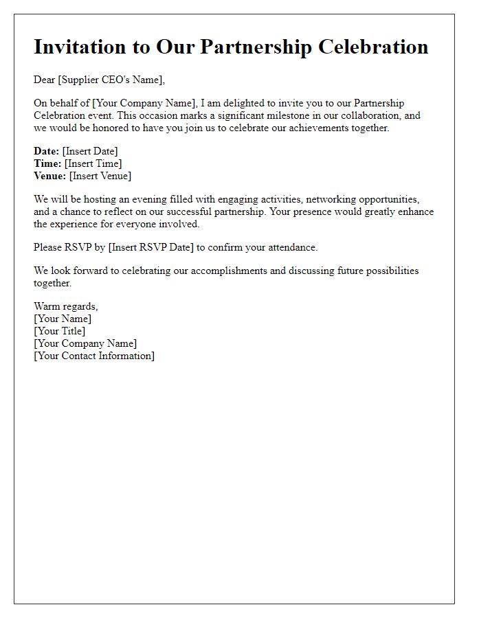 Letter template of Supplier CEO Invitation for Partnership Celebration