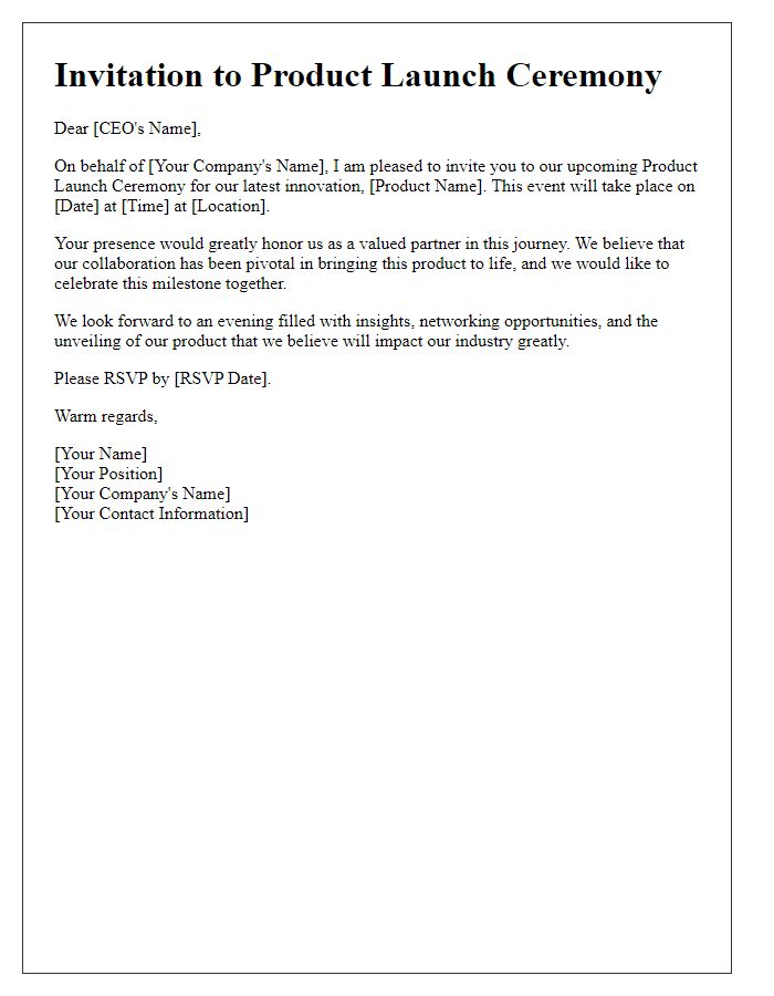 Letter template of Supplier CEO Invitation for Product Launch Ceremony