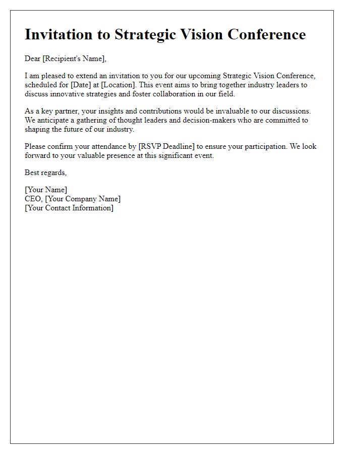 Letter template of Supplier CEO Invitation to Strategic Vision Conference