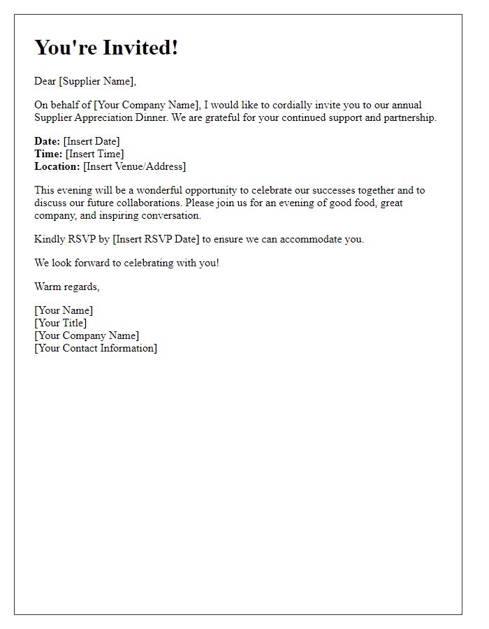 Letter template of Supplier CEO Invitation to Supplier Appreciation Dinner