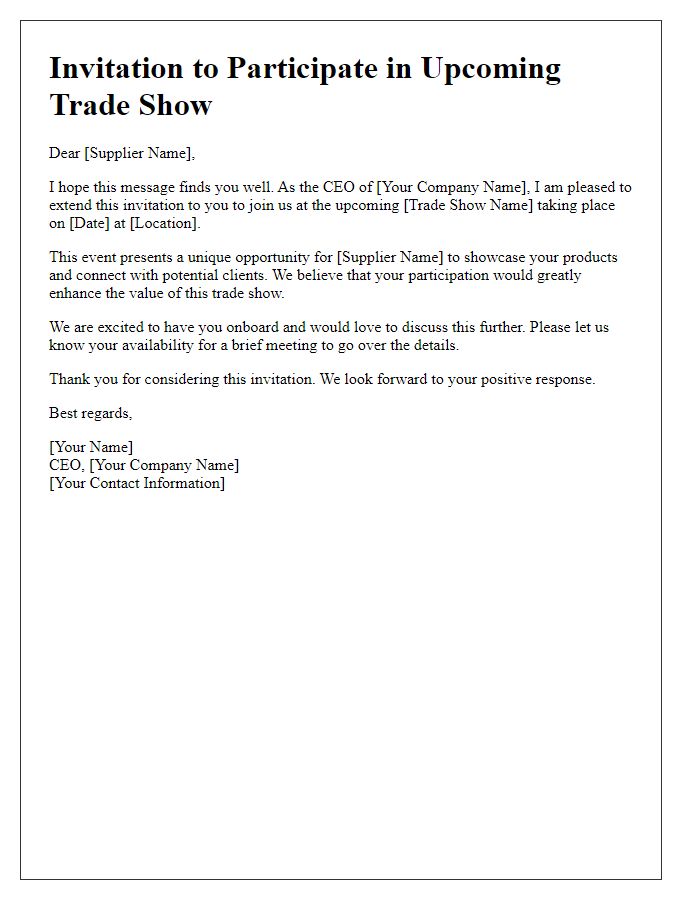 Letter template of Supplier CEO Invitation for Trade Show Participation