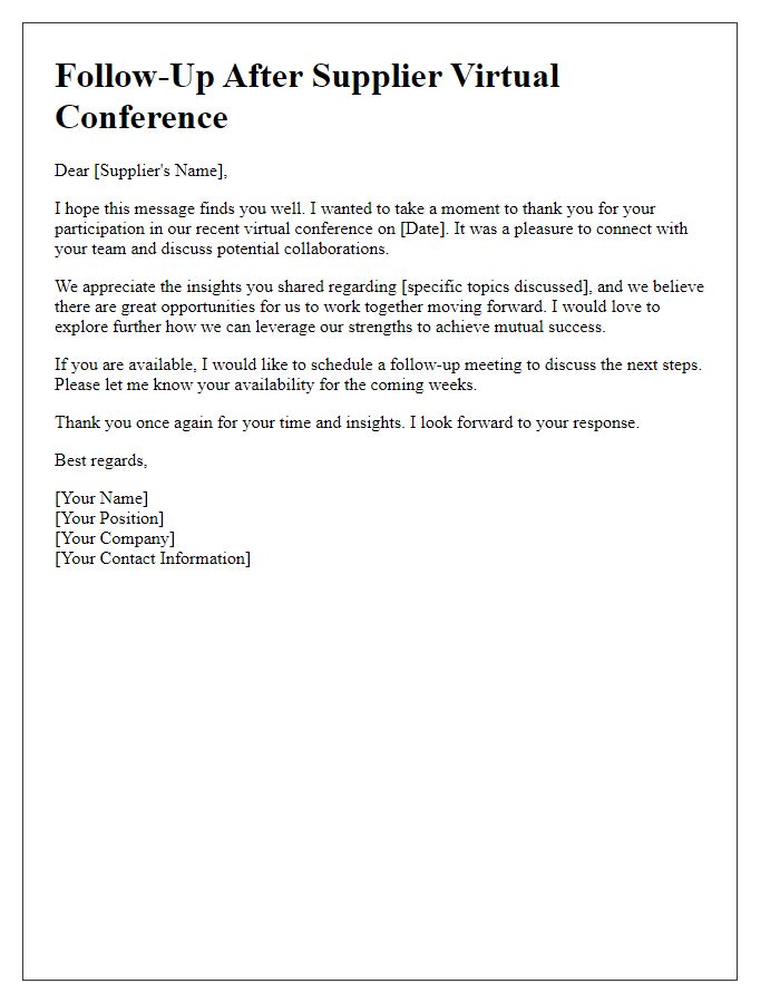 Letter template of follow-up after supplier virtual conference