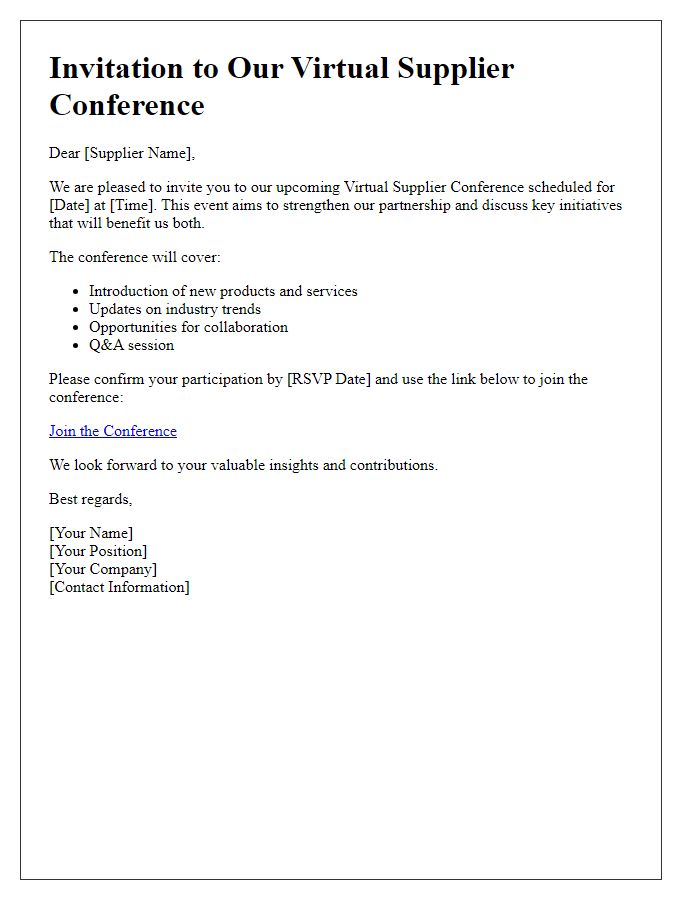 Letter template of invitation for supplier virtual conference participation