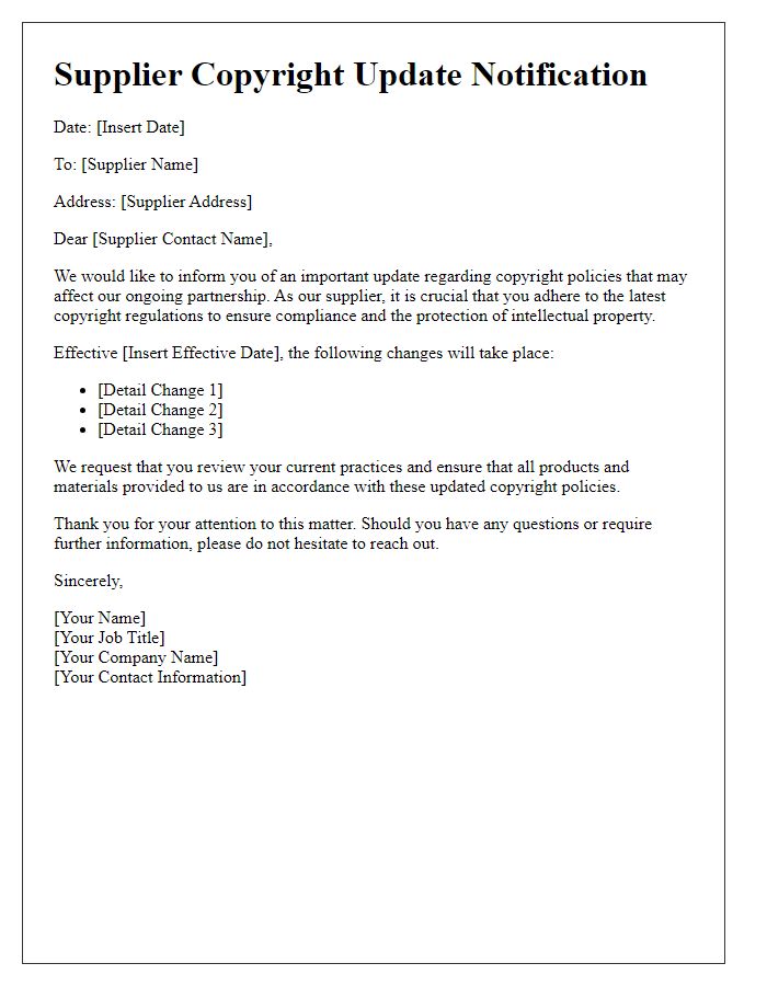 Letter template of Supplier Copyright Update Communication