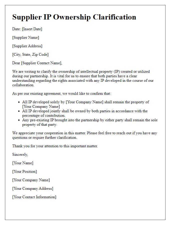 Letter template of Supplier IP Ownership Clarification