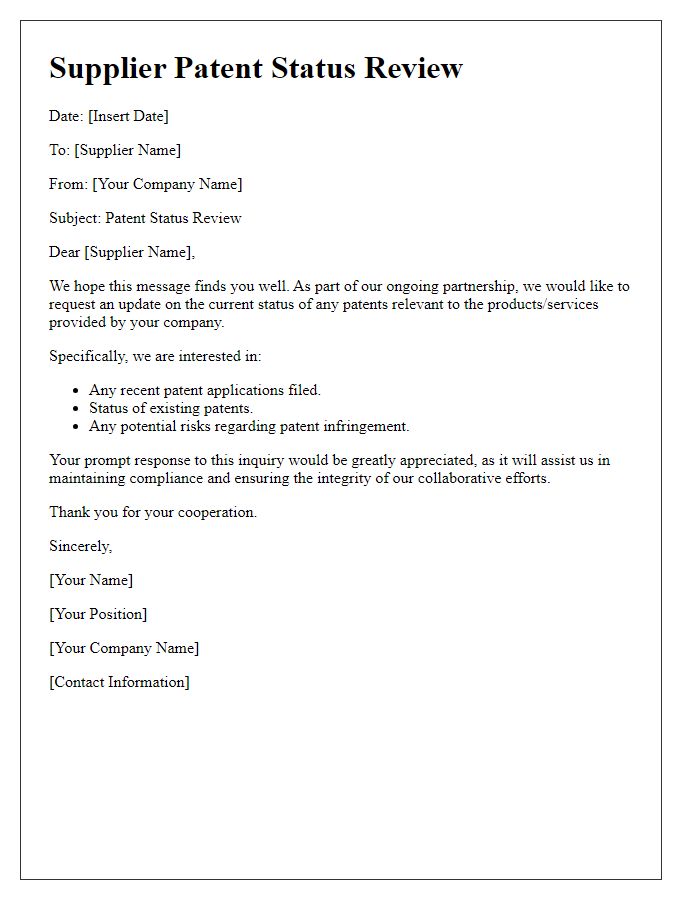 Letter template of Supplier Patent Status Review