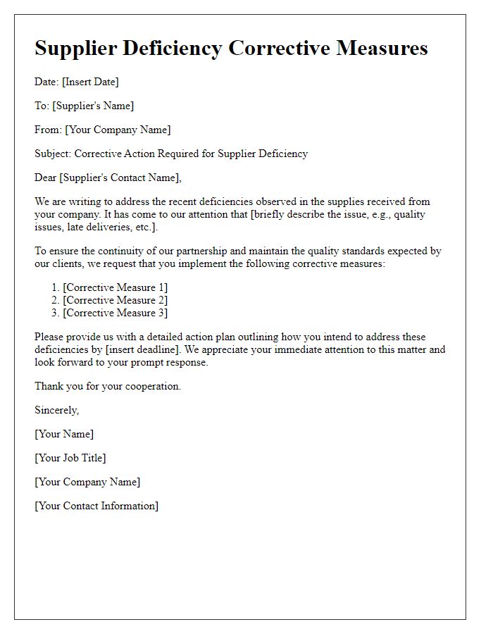 Letter template of Supplier Deficiency Corrective Measures