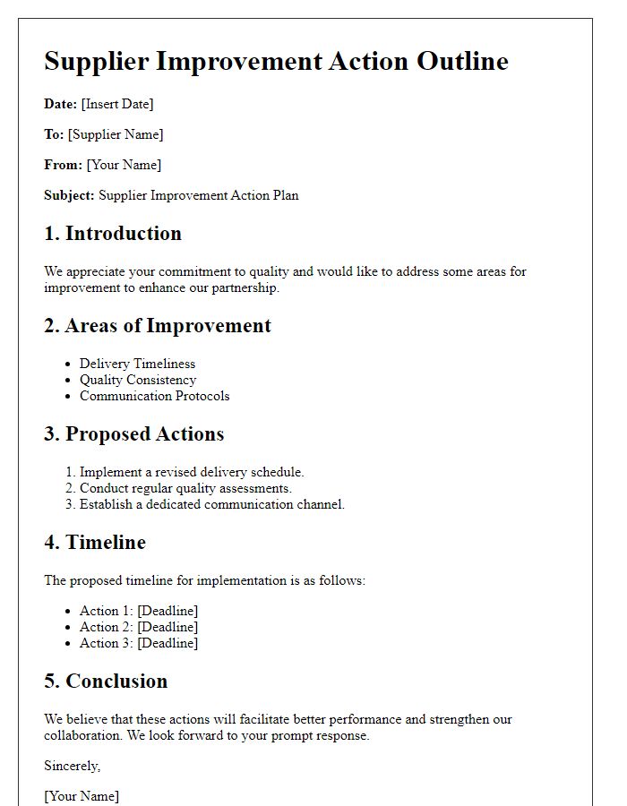 Letter template of Supplier Improvement Action Outline