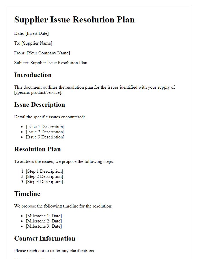 Letter template of Supplier Issue Resolution Plan