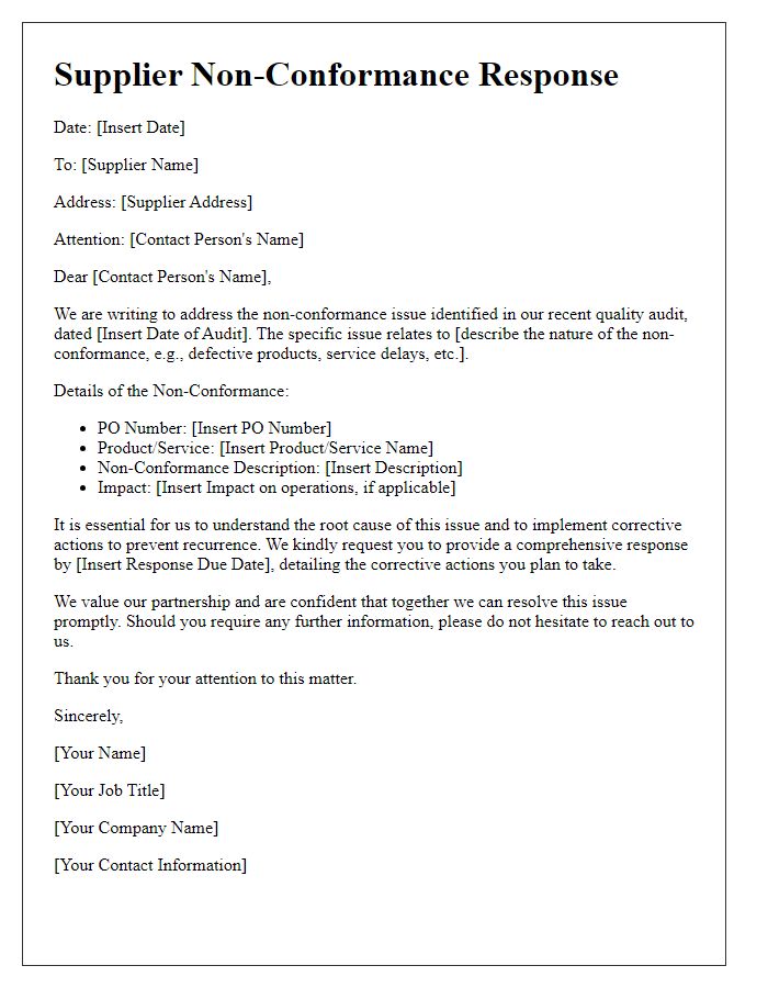 Letter template of Supplier Non-Conformance Response