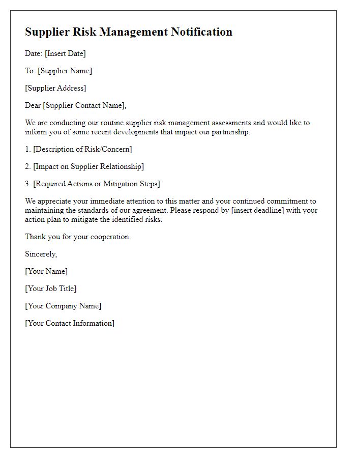 Letter template of supplier risk management notification.