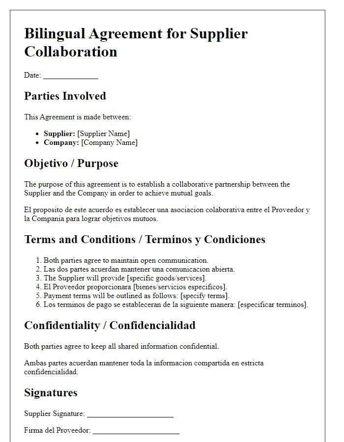 Letter template of bilingual agreement for supplier collaboration