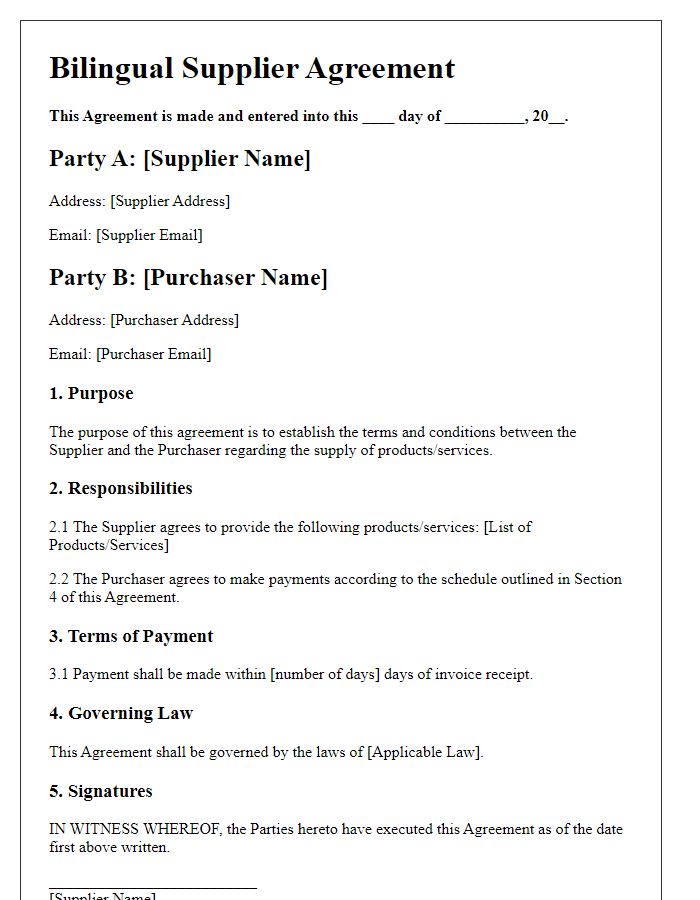 Letter template of bilingual supplier agreement for cross-cultural partnerships