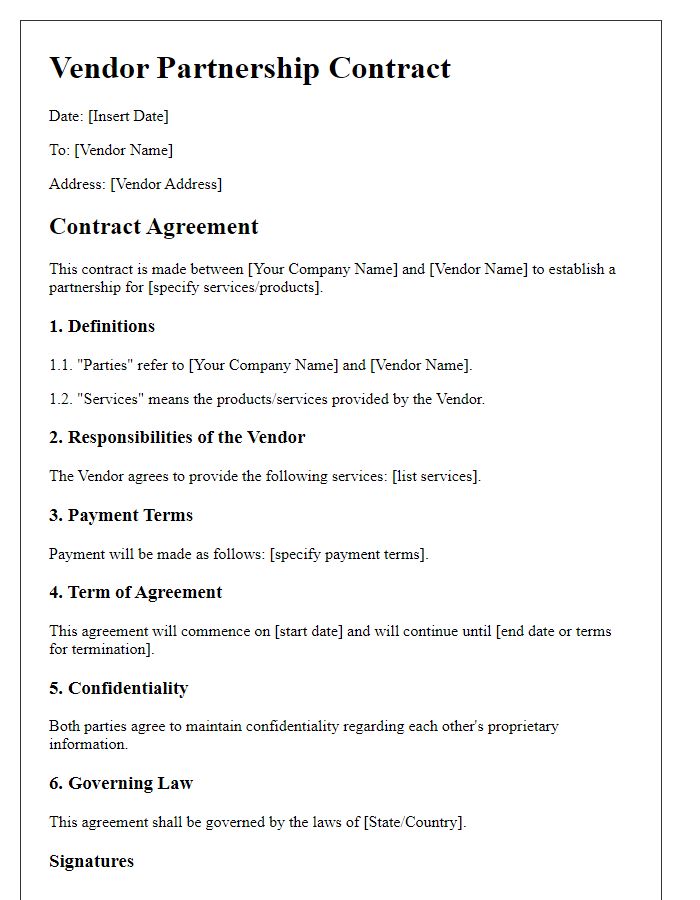 Letter template of dual-language contract for vendor partnership