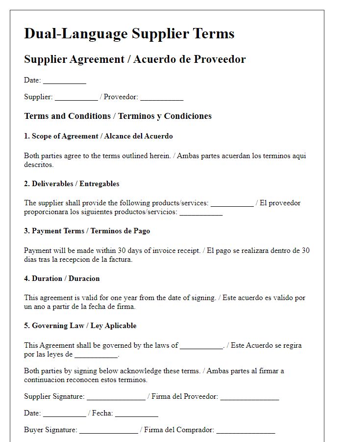 Letter template of dual-language supplier terms for international agreements