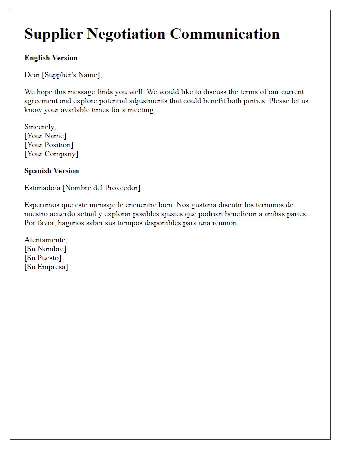 Letter template of two-language framework for supplier negotiations