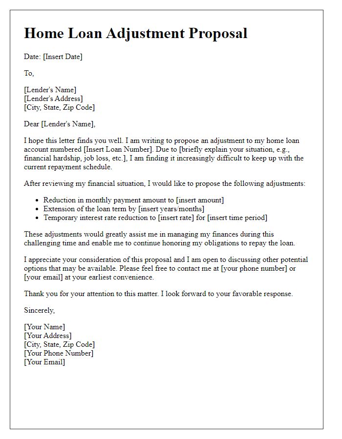 Letter template of home loan adjustment proposal