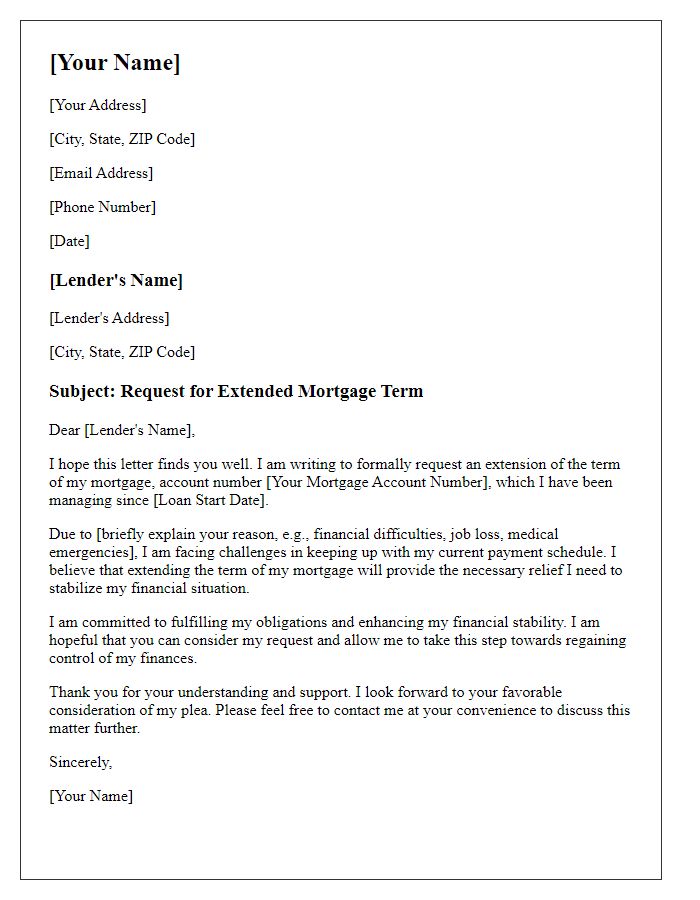 Letter template of plea for extended mortgage term