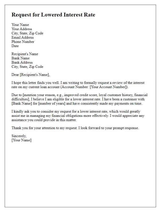 Letter template of request for lowered interest rate