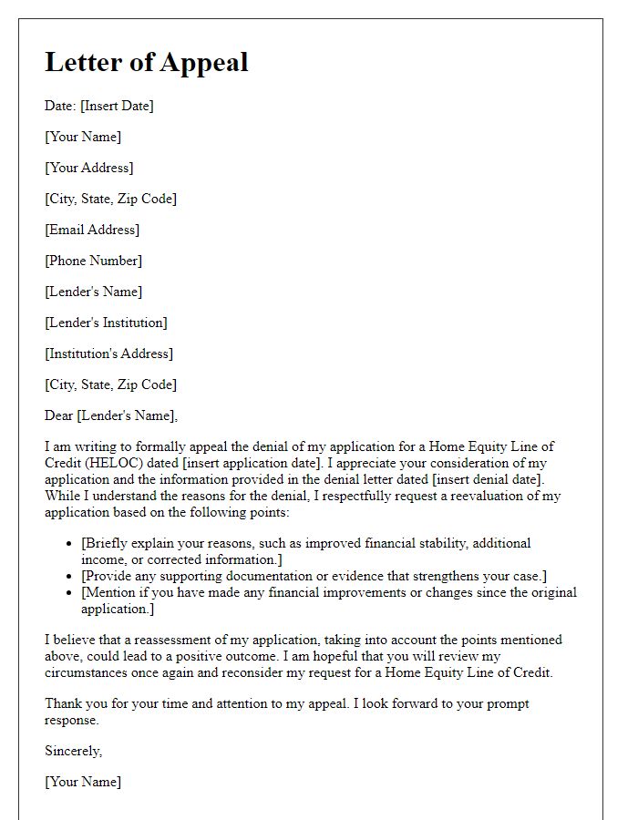 Letter template of appeal for denied home equity line of credit application