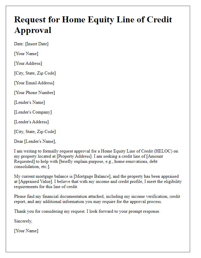 Letter template of request for home equity line of credit approval