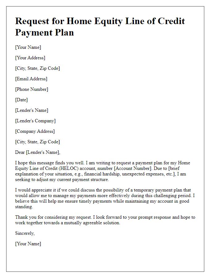 Letter template of request for home equity line of credit payment plan