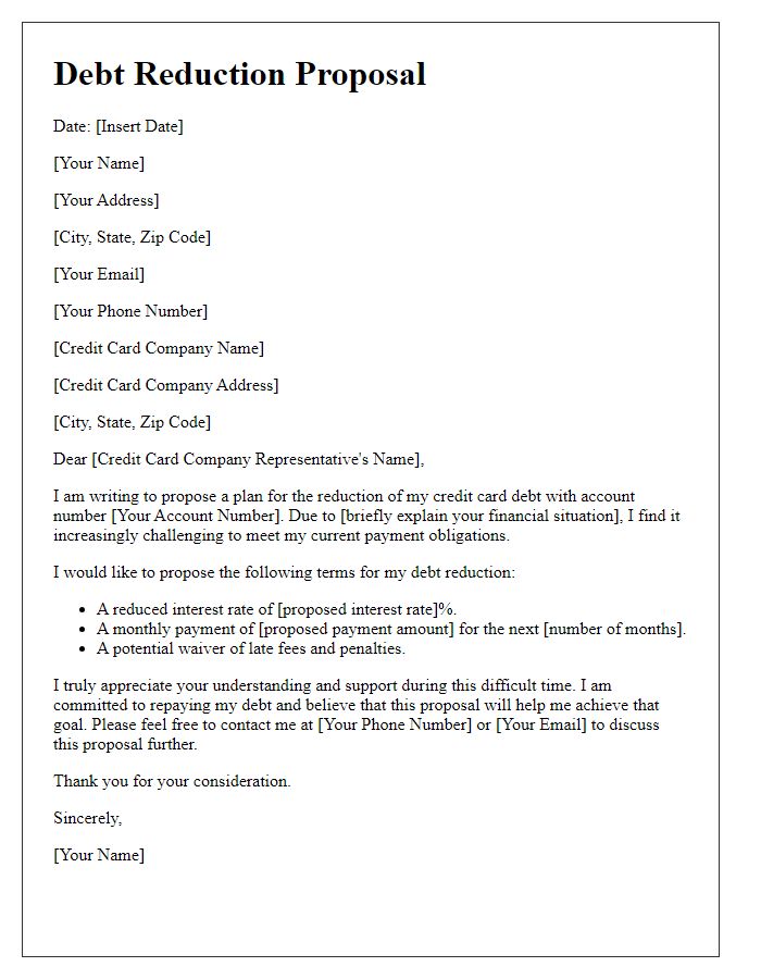 Letter template of credit card debt reduction proposal