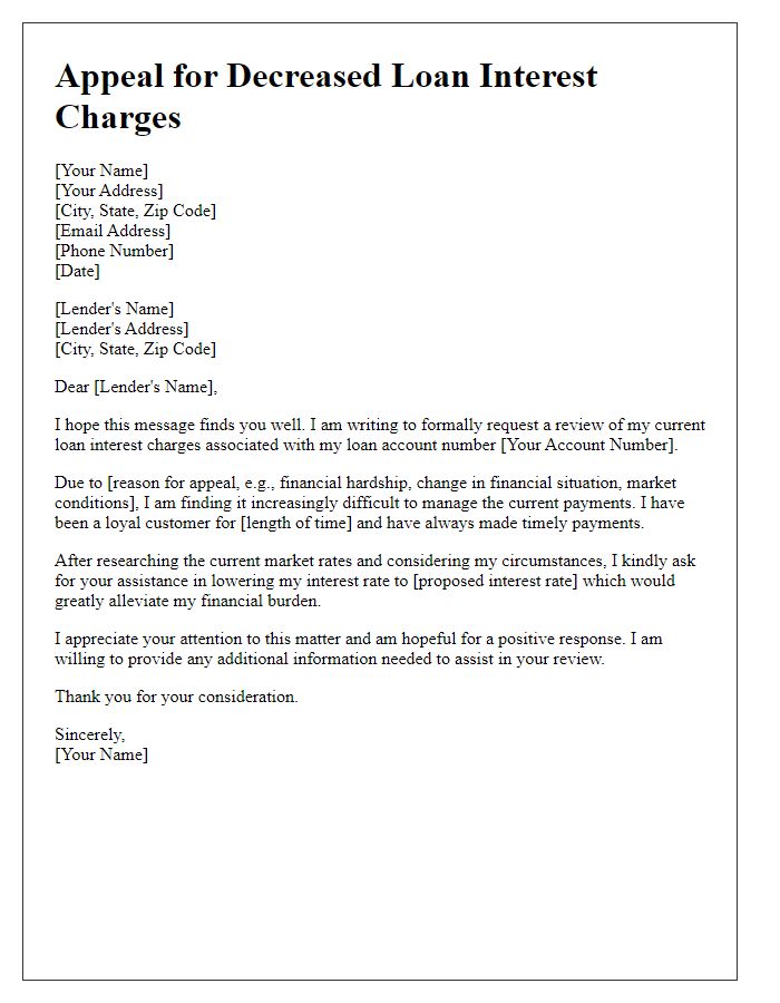 Letter template of appeal for decreased loan interest charges