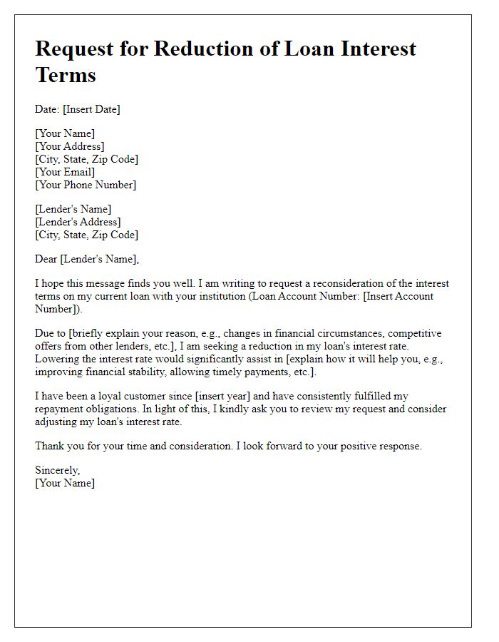 Letter template of solicitation for reduced loan interest terms