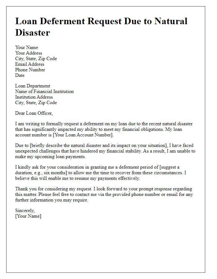 Letter template of loan deferment for natural disaster impact.